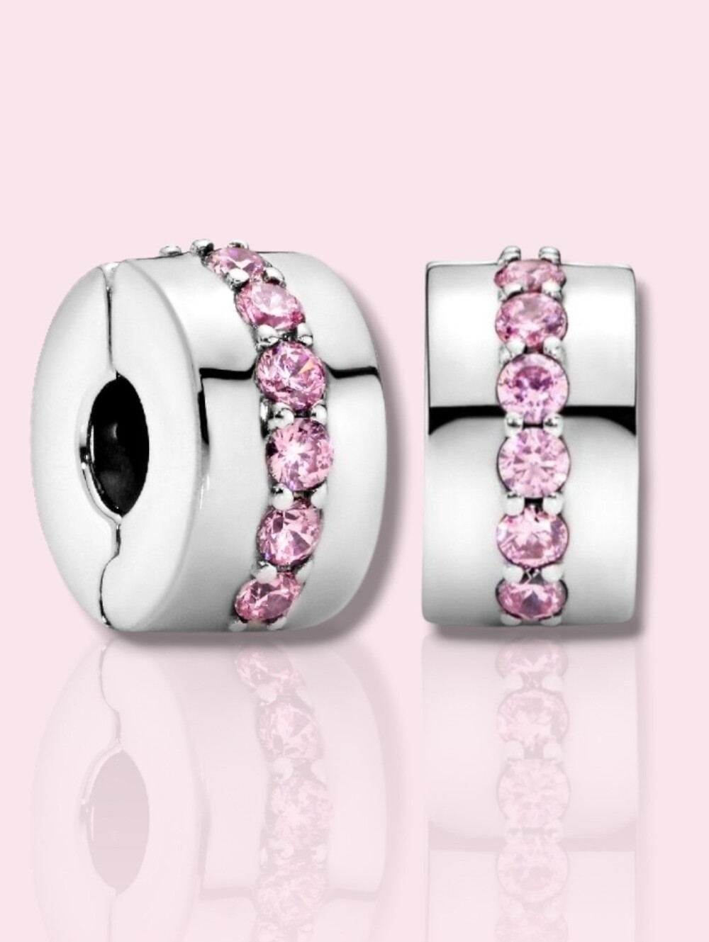 Pandora Sterling Silver Shining Path Clip Charm With Pink CZ Retired